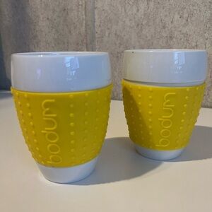 Bodum Porcelain Mugs with Yellow Grip 8oz set of 2